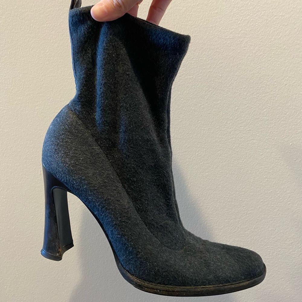 Vintage Dolce and Gabbana Wool and Leather Booties with Funky Heel